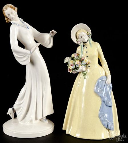 German porcelain figure of a woman, by Erphila, 11'' h., together with an Austrian figure of a woman