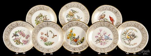 Set of eight Lenox plates with transfer bird decoration, after the originals by Edward Marshall Boehm