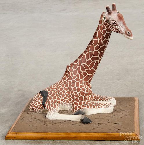 Plaster giraffe figure, signed Tom Kenya, 12'' h.