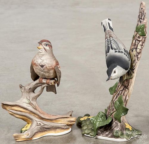 Two Boehm porcelain birds, to include a Tree Sparrow, 7 3/4'' h., and a Nuthatch, 10 1/4'' h.