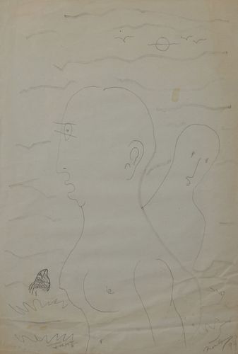 Noel Rockmore and Jake, "Nude Female and Fish," signed and dated lower right, signed Jake lower left, shrinkwrapped, H.- 18 in., W.-...