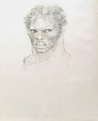 George Valentine Dureau (1930-2014, New Orleans), "Bust Portrait of an Afro-American Young Man," 20th c., charcoal, unsigned, shrink...