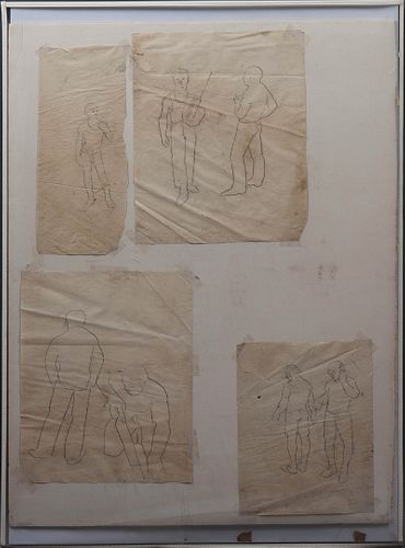 George Valentine Dureau (1930-2014, New Orleans), "Seven Pencil Sketches," c. 1969, one signed and dated, presented in a plastic sle...