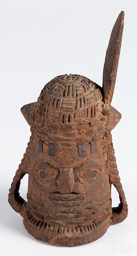 Benin, Nigeria carved wood memorial Chieftain's head, 9 3/4'' h. Provenance: DeHoogh Gallery