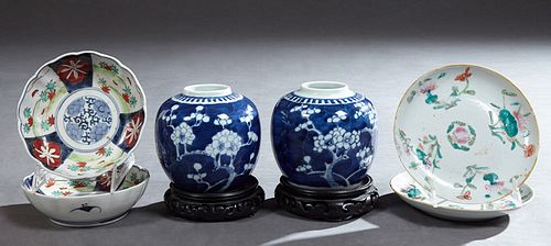 Group of Six Pieces of Asian Porcelain, consisting of a pair of small scalloped Japanese Imari bowls, c. 1920; a pair of Ching Chine...