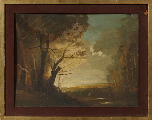 Philip Hugh Padwick (1876-1958), "Landscape with Trees," c. 1900, oil on board, signed lower right, presented in a gilt frame, H.- 1...
