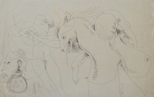 Noel Rockmore and Jake, "Horse and Nude Figures," 1994, graphite on paper, signed and dated by both lower left, shrinkwrapped, H.- 1...