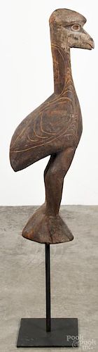 African carved and polychrome painted bird, Sepik River basin, Papau, New Guinea, 44'' h.