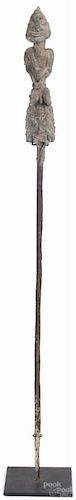 Yoruba Ogboni metal alloy figural scepter, 35'' h. Provenance: DeHoogh Gallery, Philadelphia.