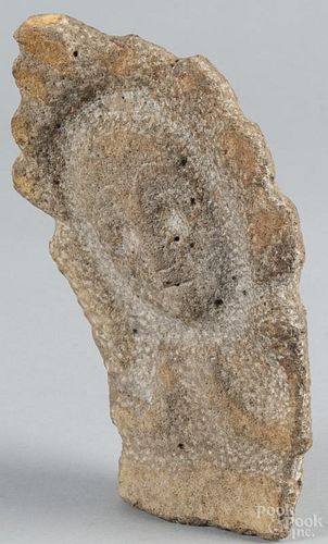 Early Southern Pacific carved stone figure, 10 3/4'' h. Provenance: DeHoogh Gallery, Philadelphia.