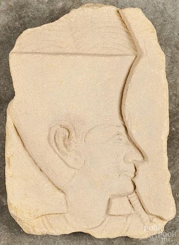 Egyptian sandstone relief fragment, 7 1/4'' h., 5 1/8'' w. Provenance: DeHoogh Gallery, Philadelphia.