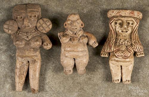 Three Chupícuaro pottery female figures, one with early painted details, tallest - 4 1/4''.