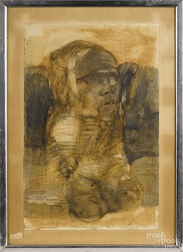 Artemio Sepulveda (Mexican/American, b. 1937), mixed media portrait, signed lower left
