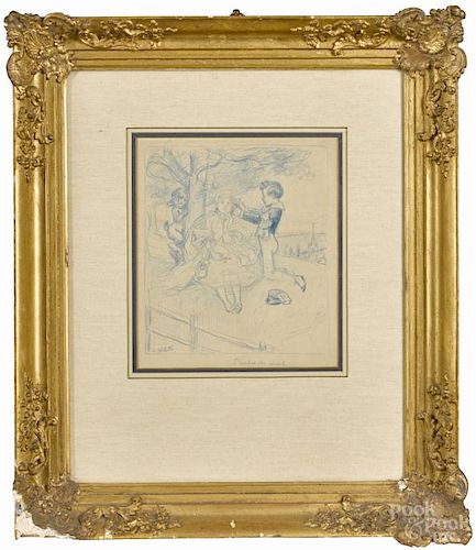 Adolphe Willette (French 1857-1926), blue crayon, titled L'arbre du mar, signed lower left