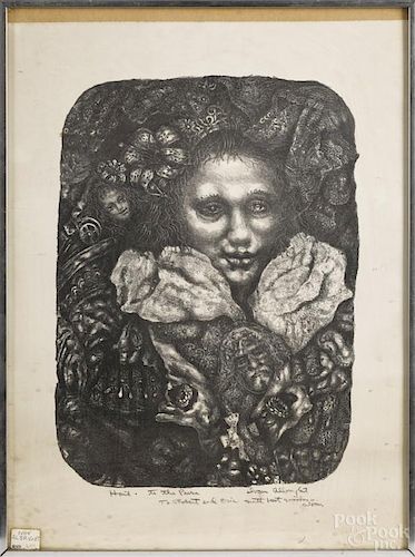 Ivan Albright (American 1897-1983), woodblock, titled Hail to the Pure, signed lower right