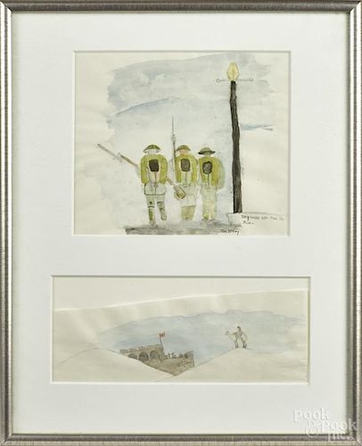 John W. McCoy (American 1910-1989), two watercolor works, signed lower right, 9'' x 10'' and 5'' x 12''.