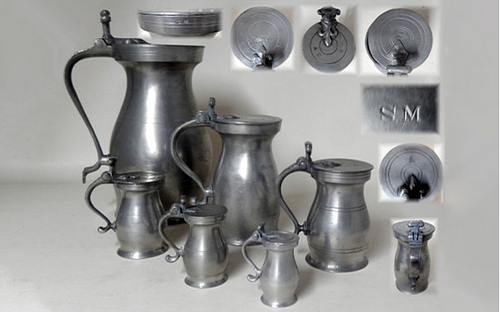 Set of Double Volute English Pewter Measures