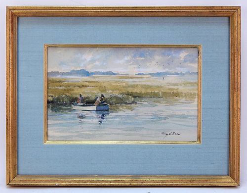 Ray Ellis Impressionist Fishing WC Painting