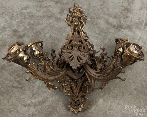 Pair of gilt metal sconces, late 19th c., mounted together as a chandelier, 14'' h.