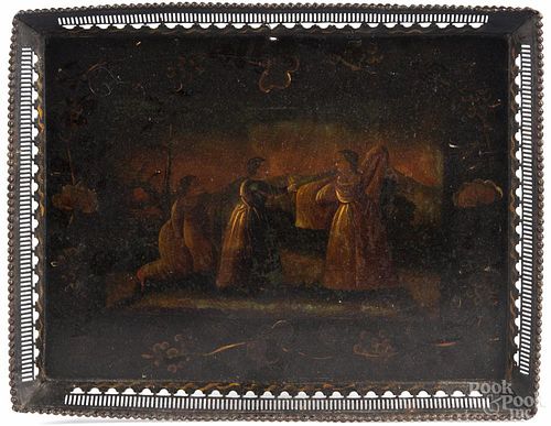 Victorian tole tray, late 19th c., 15 1/2'' l., 20'' w. Provenance: DeHoogh Gallery, Philadelphia.