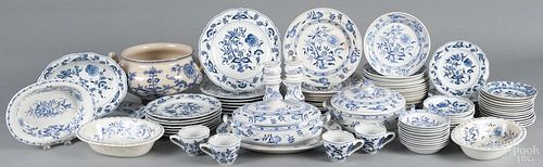 Ninety pieces of Meissen blue and white dinnerware in the Blue Onion pattern, to include plates