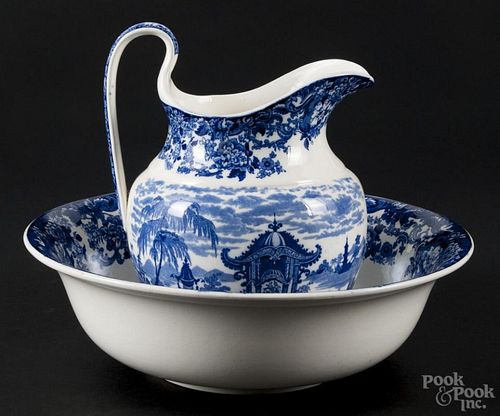 Wedgwood blue and white transferware in the Chinese pattern, to include a pitcher, 12 1/2'' h.