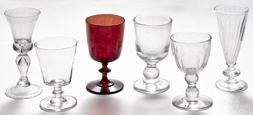 Six pieces of assorted blown and molded glass stemware, 19th c.