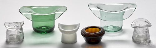 Five blown molded glass hat dishes, late 19th c., largest - 3 1/4'' h., 5 3/4'' w.
