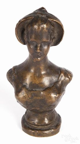Katherine Cohen (American 1859-1914), bronze female bust, 4 3/4'' h.