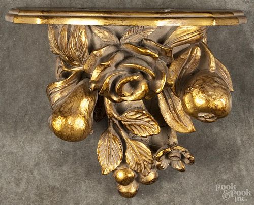 Venetian carved and gilded hanging shelf, ca. 1900, 11'' h., 9 3/4'' w.