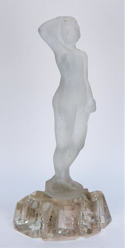 Frosted Glass Nude Statue in the Style of Lalique
