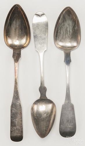 Three American coin silver serving spoons, makers to include George Franciscus