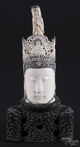 Chinese carved ivory Buddha head, ca. 1900, 10 1/2'' h.