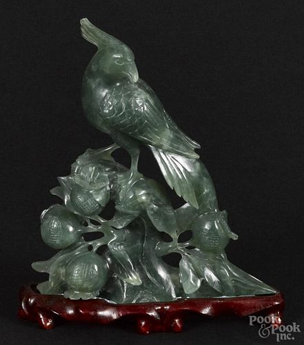 Chinese carved jade phoenix, 20th c., 7 1/4'' h.