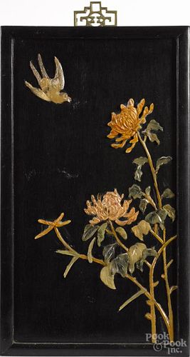 Two Chinese hardstone appliqué panels, early 20th c., 14'' x 8'' and 24 1/2'' x 15 3/4''.