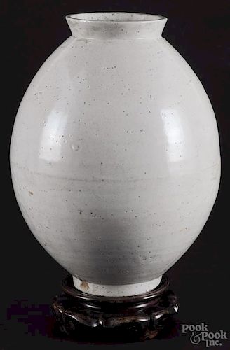 Antique Korean white glaze porcelain vase, 13'' h.