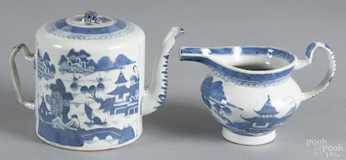 Chinese export porcelain, 19th c., to include a Canton teapot, 6'' h., and a Canton creamer, 4 1/2'' h.