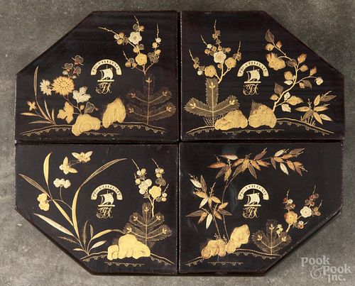 Japanese gilt and lacquered four-part covered octagon box with an undertray, each box marked
