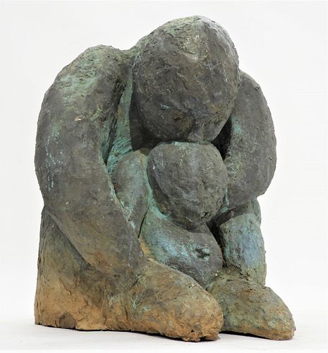 FINE Modern Post Impressionist Mother Child Bronze