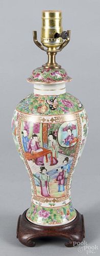 Chinese export rose Mandarin porcelain urn converted to a lamp, urn - 10 1/2'' h.