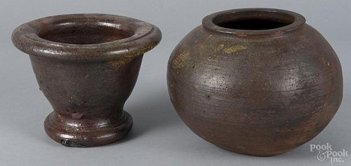 Two pieces of Japanese Bizen-ware, Edo period, to include a waste bowl, 5 3/4'' h., 7 1/4'' dia.