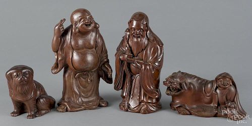 Four Japanese Bizen-ware figures, to include two Shichi Fukujin