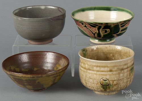 Four assorted Japanese pottery bowls, largest - 2 1/2'' h., 5 1/2'' dia.