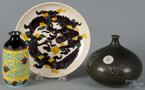 Japanese plate, after Eiraku Hozen, Meiji period, with dragon decoration, 7 1/4'' dia.