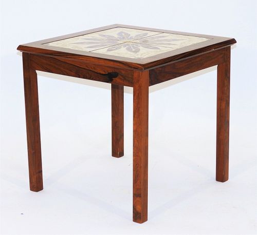 Danish MCM Ceramic Tile Rosewood Side Table
