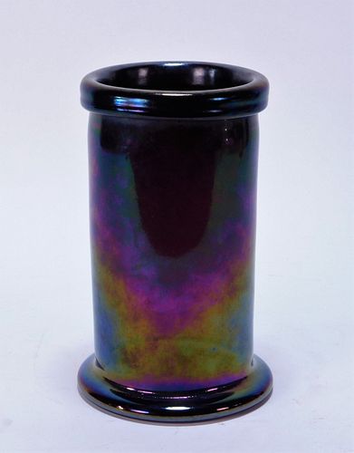 Bohemian Czech Iridescent Rolled Rim Glass Vase