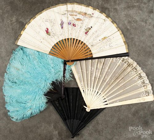 Four lady's fans, 19th/20th c., to include two Victorian lace examples