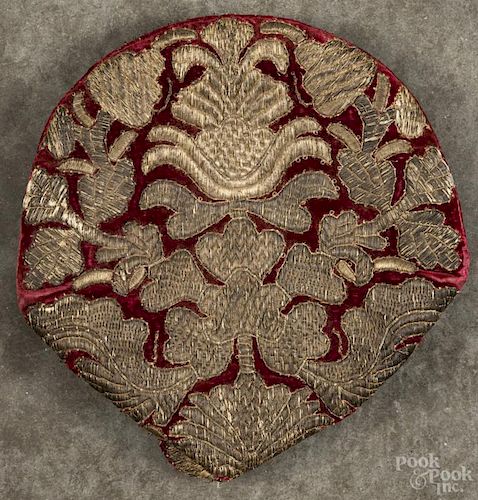 Italian velvet and metallic embroidered hat with a linen liner. Provenance: DeHoogh Gallery