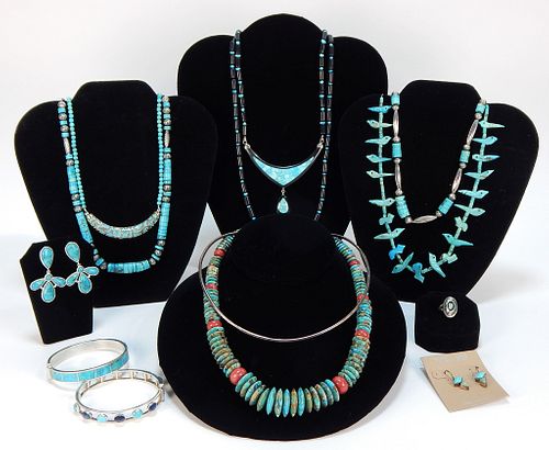 13PC Native American Style Turquoise Jewelry Group