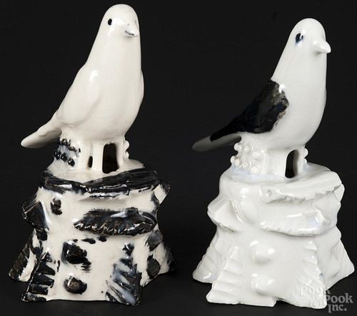 Two American porcelain pigeons, 19th/20th c., 8 1/4'' h. Provenance: DeHoogh Gallery, Philadelphia.